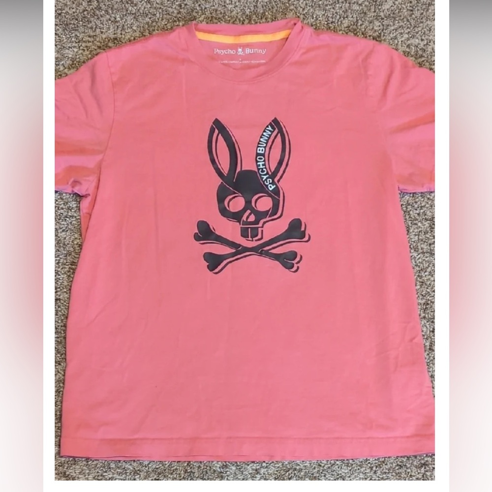 Psycho Bunny Coral Pink Short Sleeve Tee with Black Logo